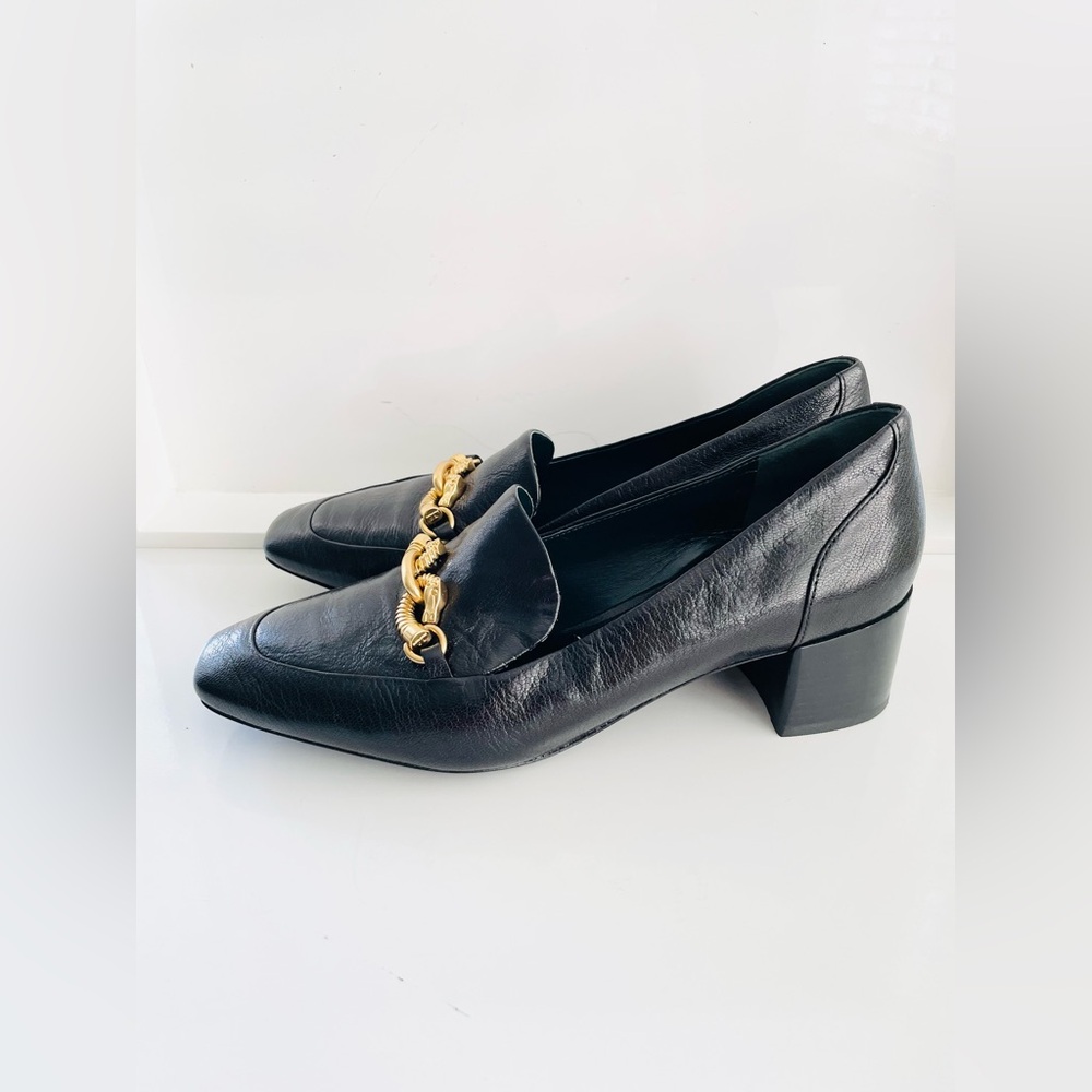 New Tory Burch Jessa heeled horse- head loafers, black leather sz 8.5. - Picture 7 of 16